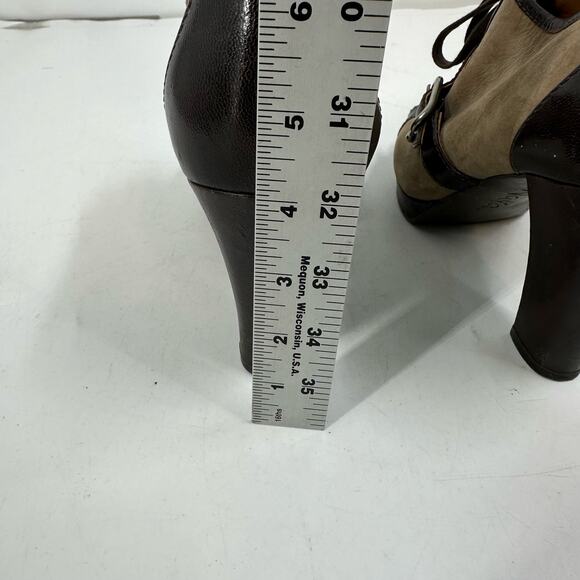 Anthropologie Naya Kasha Brown Leather Open Toe Lace Up Buckle Strap Heels sz 9‎ - Picture 10 of 10